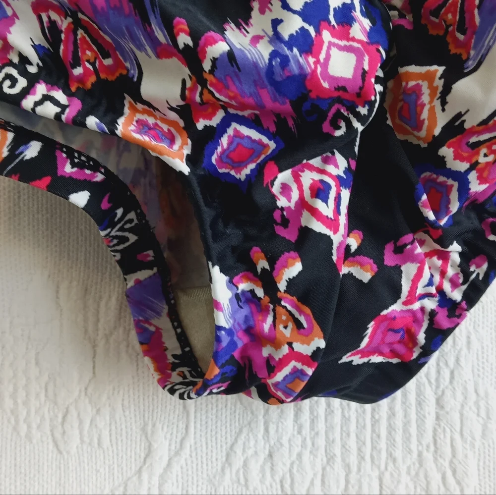 Maxine of Hollywood Purple Tribal Print Swimsuit Tummy Control Ruched Padded Cup - Picture 9 of 16